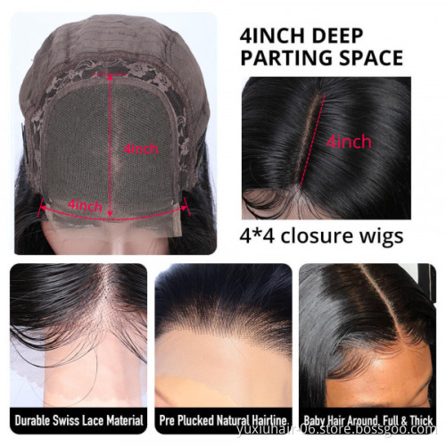 4by4 Body Wave Lace wigs For Black Women Pre Plucked With Babyhair 30inch human Virgin Brazilian Hair Lace Frontal Wig
